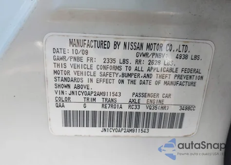 2010 Infiniti M35 z USA, uszkodzony, nr VIN JN1CY0AP2AM911543